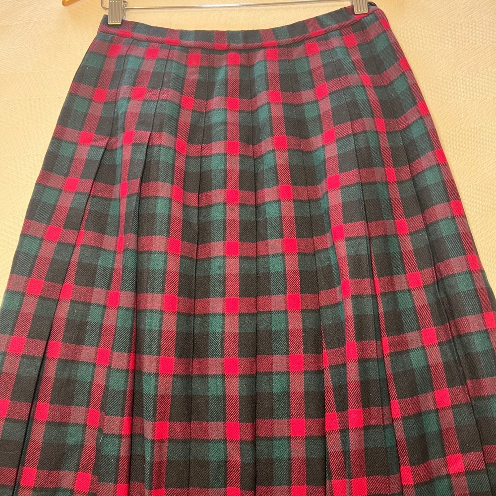 Vintage Pendleton Wool Plaid Pleated Midi Skirt Red Green Tartan Size 10 USA - Picture 3 of 8